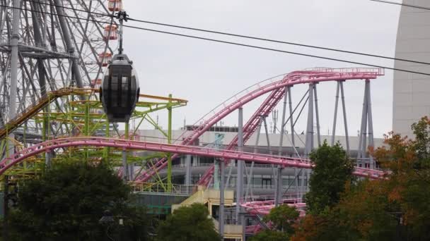 Roller Coasters Rotating Ferris Wheels Gondolas Gulf Redevelopment Area Yokohama — Wideo stockowe