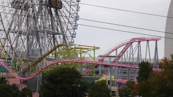 Roller Coasters Rotating Ferris Wheels Gondolas Gulf Redevelopment Area Yokohama — 비디오