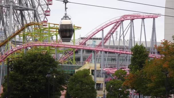 Roller Coasters Rotating Ferris Wheels Gondolas Gulf Redevelopment Area Yokohama — Stockvideo