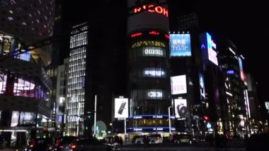 November 05, 2022: Tokyo, Japan, elegant and gorgeous Ginza night view, with 4-chome crossing, famous columnar buildings are dazzling