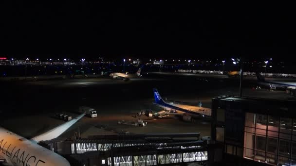 2022年11月12日 日本东京羽田机场 一架即将起飞的客机在夜间起飞 — 图库视频影像