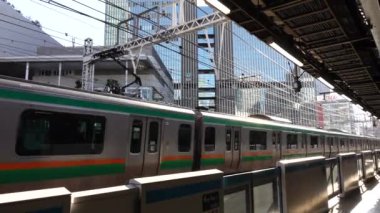 November 12, 2022: Shinkansen passing over train passing platform, Tokyo, Japan