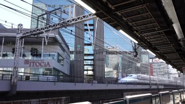 November 2022 Shinkansen Passing Train Passing Platform Tokyo Japan — Stockvideo