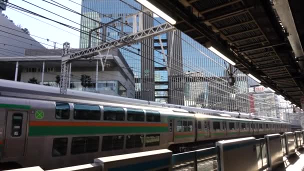 November 2022 Shinkansen Passing Train Passing Platform Tokyo Japan — Stockvideo