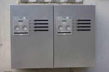Close-up of functional parcel boxes for modern apartment building