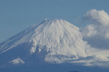    Kanagawa Bölgesi, Japonya. Dağın manzarası. Fuji kışın, Shonan kıyısından Japonya 'yı temsil eden dünyaca ünlü dağ..                                     