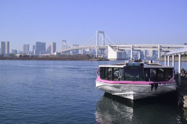 12 / 31 / 2019, Tokyo, Japonya. Tokyo Körfezi gezi gezisi, şık bir tekne.
