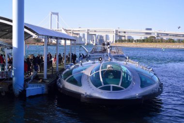 31 Aralık 2023, Tokyo Japonya, Odaiba Sahil Parkı gezi teknesi terminali.