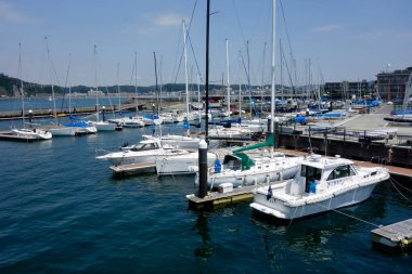 Ağustosta, Kanagawa 'daki Hayama Marina' da kavurucu sıcak altında,                             