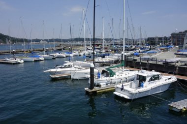     08 / 14 / 2020, Hayama Town, Kanagawa Bölgesi, Japonya, Ağustos, yaz ortası, yakıcı güneşin altında, Hayama Marina, Kanagawa Bölgesi                           