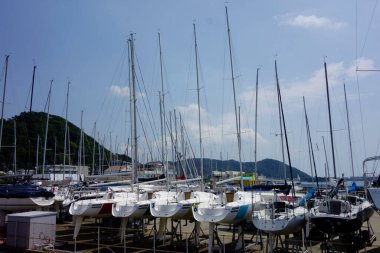    08 / 14 / 2020, Hayama Marina, Kanagawa Bölgesi, Japonya, Ağustos ayı ortasında marina sahnesi                            