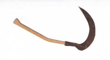 halloween scythe with sharp blade isolated on white background