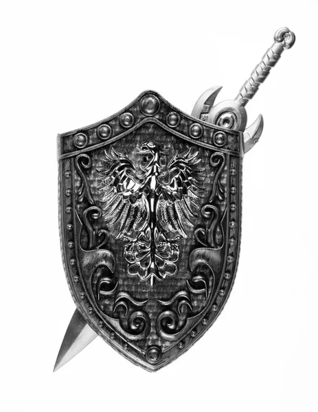 silver swords and shield isolated on white background