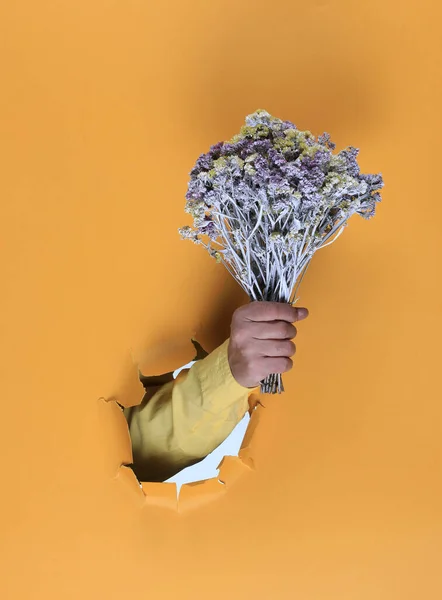 Bouquet Hand Yellow Paper Background — Stok fotoğraf