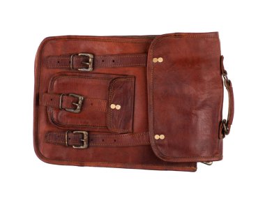 old leather business briefcase isolated on white background