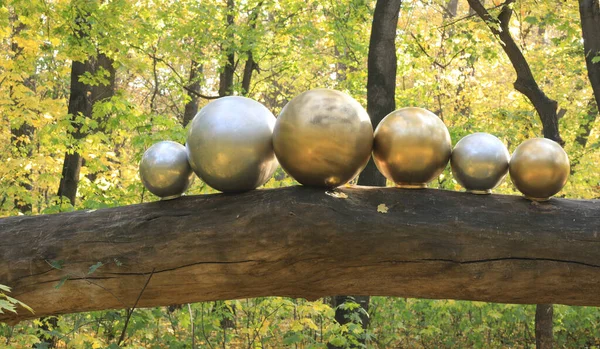 Autumn Forest Fallen Leaves Decorative Golden Balls — Stock Fotó