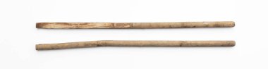 two simple wooden long stick isolated on white background