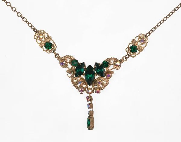 Necklace Emeralds Isolated White Background — Stockfoto