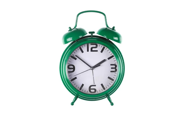 Beyaz Arkaplanda Yeşil Alarm Saati Izole Edildi — Stok fotoğraf