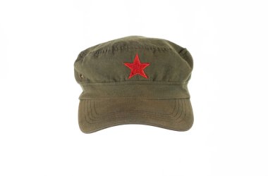 military cap with a red star on a white background