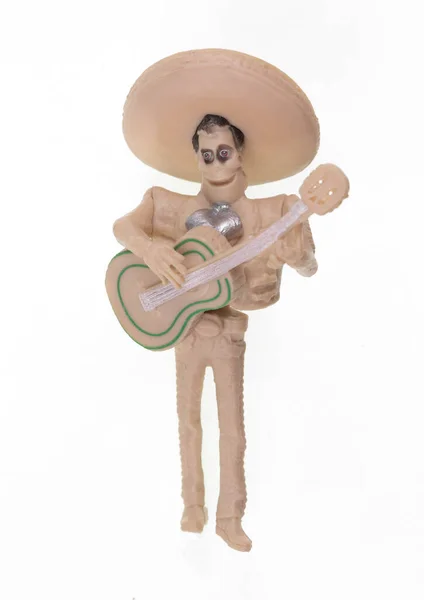 Day Dead Mexican Man Toy Guitar Isolated White Background — Stockfoto