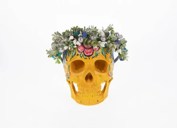 Day of the Dead Mexican skull with crown isolated on white background