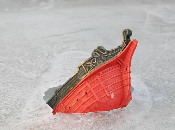 Wooden Ship Frozen Ice — Stock Fotó