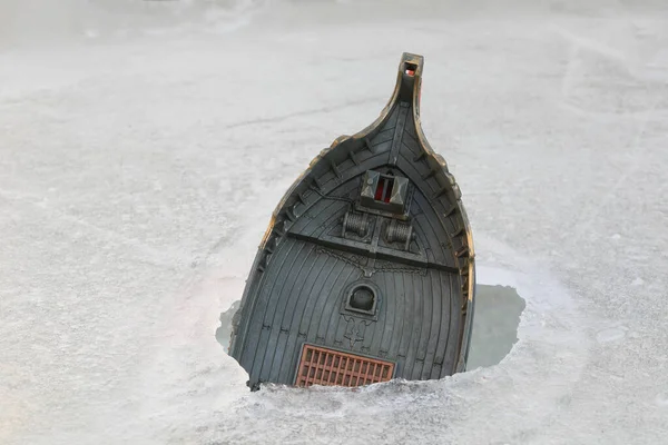 Wooden Ship Frozen Ice — Stock Fotó