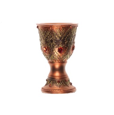 ancient golden goblet for wine isolated on white background