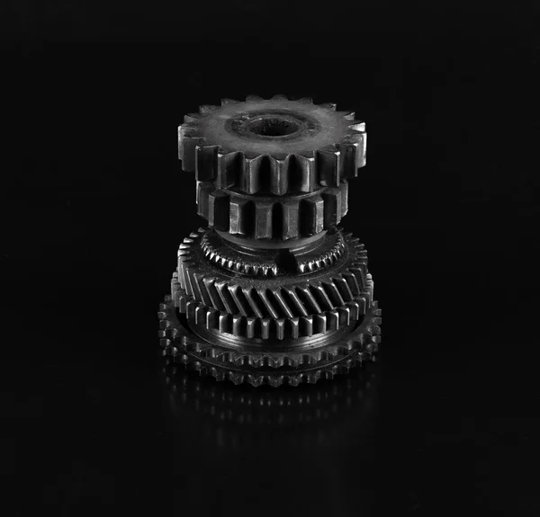 Ruota Dentata Acciaio Meccanismo Auto Sfondo Nero — Foto Stock