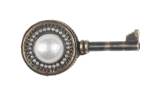 白い背景に隔離された宝石古代の鍵 — ストック写真