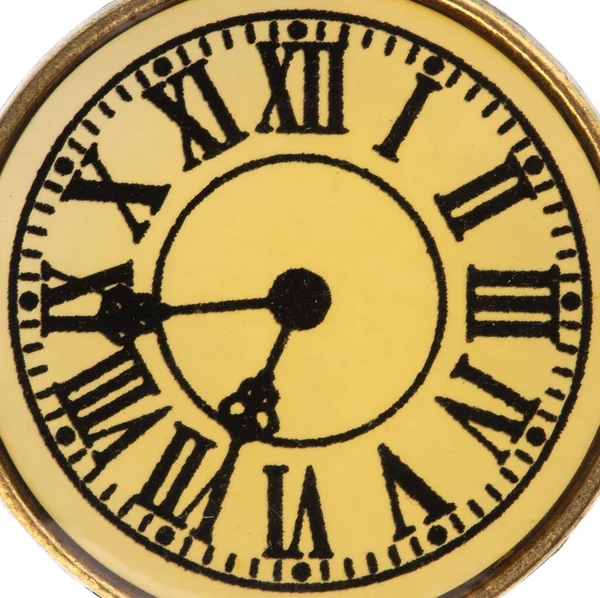 Vintage Amarelo Relógio Rosto Isolado Fundo Branco — Fotografia de Stock