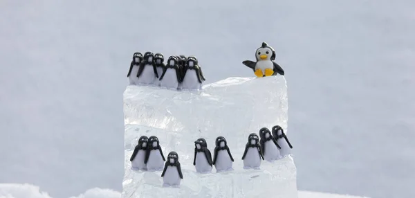 Игрушки Пингвинов Льдине — стоковое фото