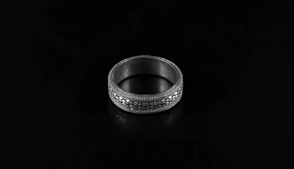 Ancient Silver Ring Black Background — Stock Photo, Image