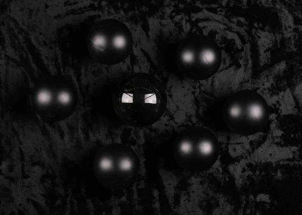 Геометричні Чорні Кульки Чорному Оксамиті — стокове фото