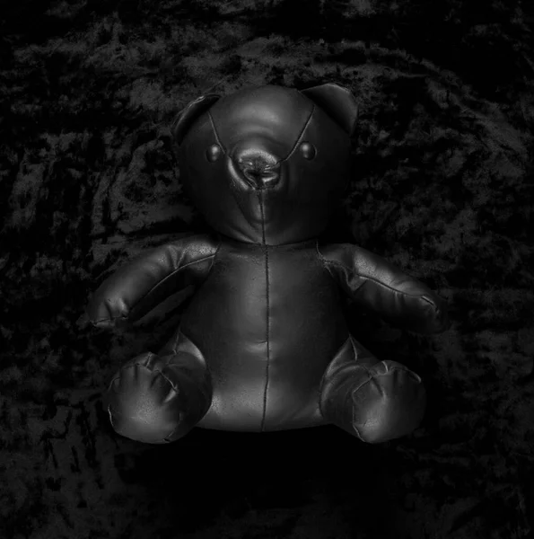 黑天鹅绒上的黑泰迪熊 — 图库照片