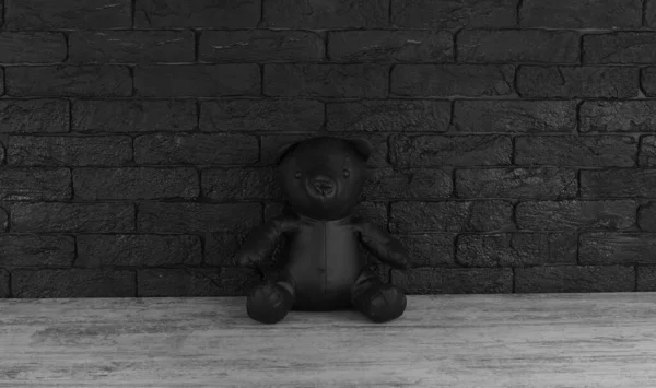 Чорний Плюшевий Ведмідь Чорному Тлі — стокове фото