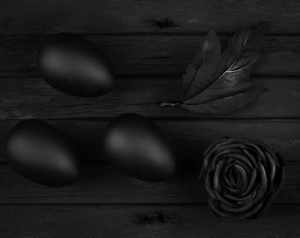 Black Eggs Isolated Black Wooden Background — Stock Photo, Image