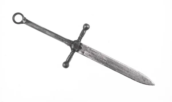 Espada Espada Cavaleiro Ferro Enferrujado Antigo Isolado Fundo Branco — Fotografia de Stock