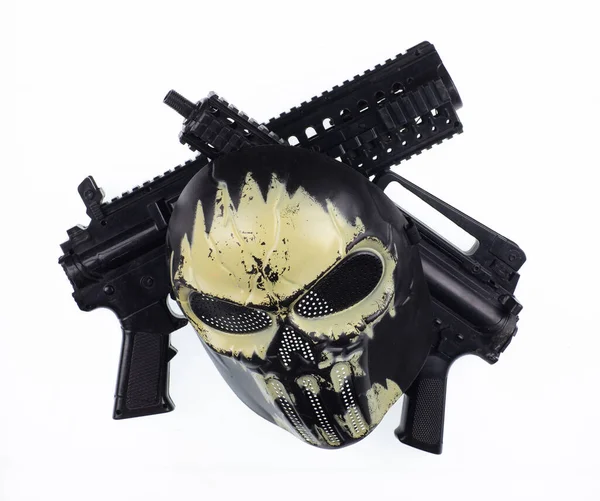 Kriminell Mask Och Pistol Isolerad Vit Bakgrund — Stockfoto