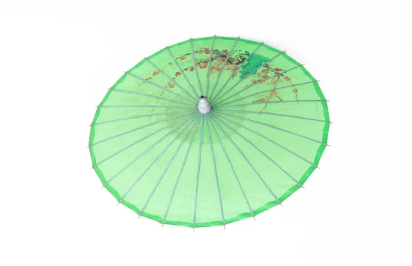 Parapluie Papier Japonais Vert Isolé Sur Fond Blanc — Photo