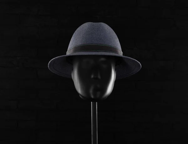 Cappello Estivo Blu Manichino Sfondo Nero — Foto Stock