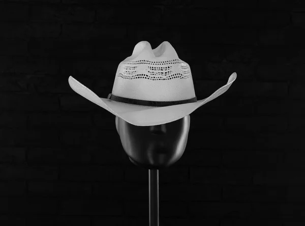 Chapéu Cowboy Branco Manequim Fundo Preto — Fotografia de Stock