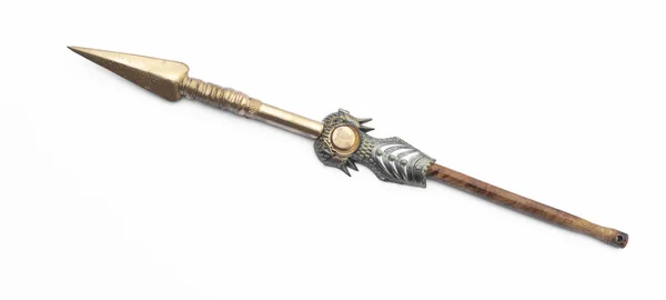 Golden Medieval Spear Isolated White Background — Φωτογραφία Αρχείου