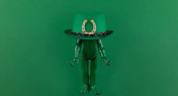 Ημέρα Του Αγίου Πατρικίου Πράσινο Άνθρωπος Ιρλανδικό Καπέλο — Φωτογραφία Αρχείου