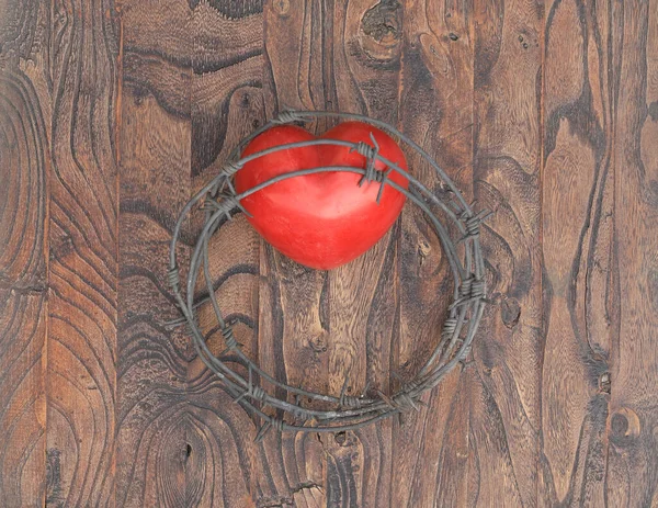 イエスの心 とげの冠 木の十字架 — ストック写真