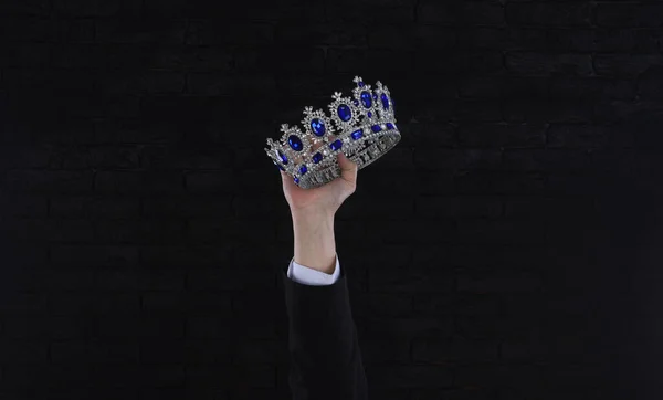 Businessman Holding Crown His Hand — Stock Photo, Image