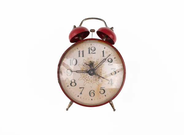 Vintage Relógio Alarme Enferrujado Isolado Fundo Branco — Fotografia de Stock