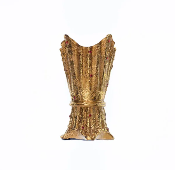 Стародавній Золотий Келих Вина Ізольований Білому Тлі — стокове фото