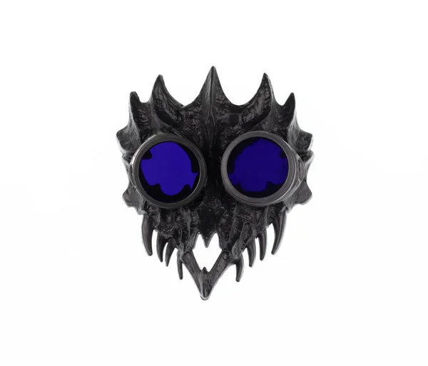 black scary fantasy mask with teeth isolated on white background